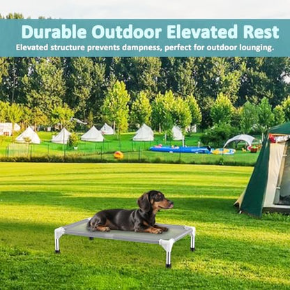 Elevated Dog Bed with Teslin Cooling Fabric - Lightweight Dog Cot for Small/Medium Dogs, Waterproof & Washable Breathable Mesh, Raised Pet Bed for Indoor Outdoor Use, Anti-Slip, Easy to Clean - size: (M-)-Gray