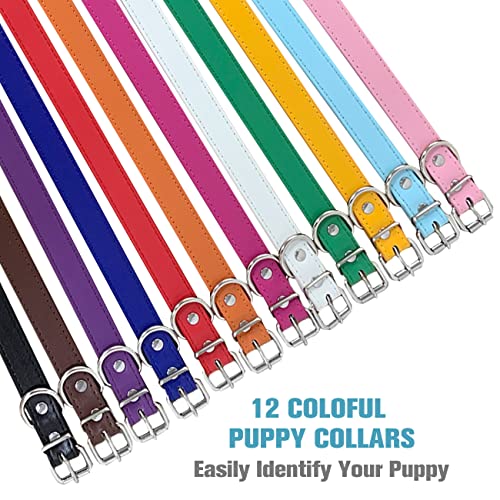 Pet Collars - Leather Small Dog Collars - 12 Color Adjustable ID Collar Identification Leather for Puppy Medium Large Breed Dogs - Neck 14~18 Inches - size: L(Neck:14''~18'')