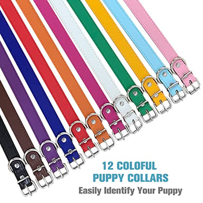 Pet Collars - Leather Small Dog Collars - 12 Color Adjustable ID Collar Identification Leather for Puppy Medium Large Breed Dogs - Neck 14~18 Inches - size: L(Neck:14''~18'')