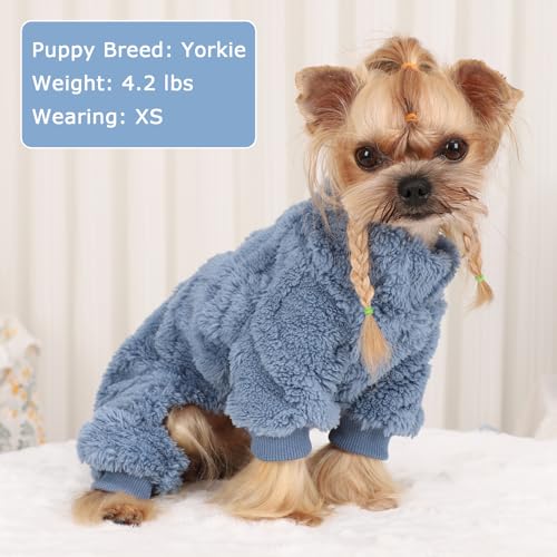 Dog Sweater Fleece Turtleneck Winter Dog Clothes for Small Dogs Girls Boy, Warm Fleece Puppy Pajamas Onesies, Pet Clothes Puppy Sweater Pjs, Doggy Jumpsuits Doggie Outfit,Blue,M - color: Blue, size: Medium (Chest 17in )