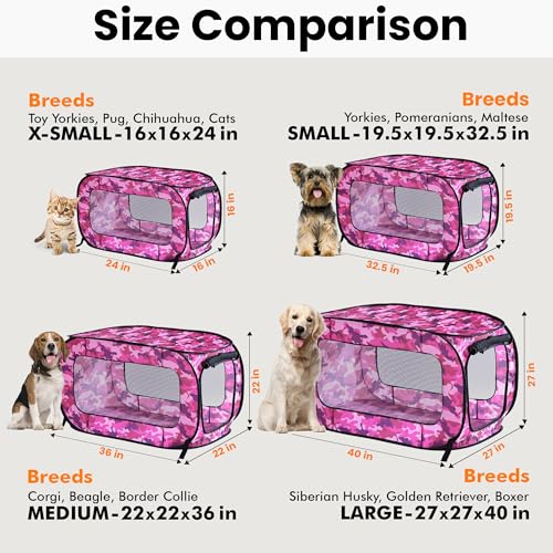 Beatrice Home Fashions Portable, Collapsible, Pop Up Kennel Travel Cat and Dog Crate, 40" L x 27" W x 27" H, Camo Pink - color: Camo Pink, size: 40.0"L x 27.0"W x 27.0"H