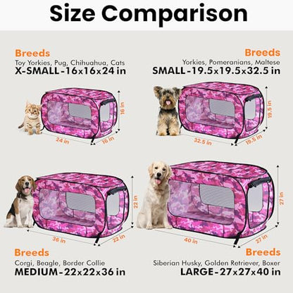 Beatrice Home Fashions Portable, Collapsible, Pop Up Kennel Travel Cat and Dog Crate, 36" L x 22" W x 22" H, Camo Pink - color: Camo Pink, size: 36.0"L x 22.0"W x 22.0"H