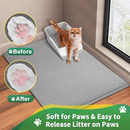 GRELY Cat Litter Mat, 25x16 Inches Litter Box Mat, 2 Layer Litter Trapping Mat for Indoor Cats, Litter Catcher Mats Non-Slip Waterproof Urine Proof Collapsible
