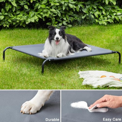 Love's cabin Elevated Dog Bed, Large Cooling Raised Pet Bed with Heavy-Duty Teslin Mesh, Durable Outdoor Dog Cot for Large Dogs, Breathable & Easy to Clean, 48"L x 35"W x 8"H - color: Grey