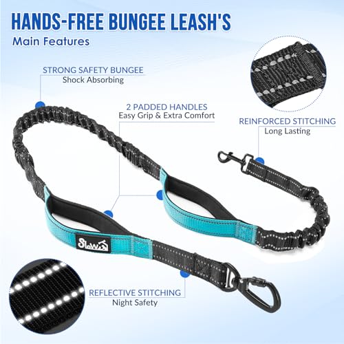 AUTOWT Hands Free Dog Leash for 2 Dogs, Adjustable Waist Belt with Zipper Pouch, Dual Handle Retractable Elastic Bungee with Reflective Stitches for Medium and Large Dogs Training Running - size: X-Large