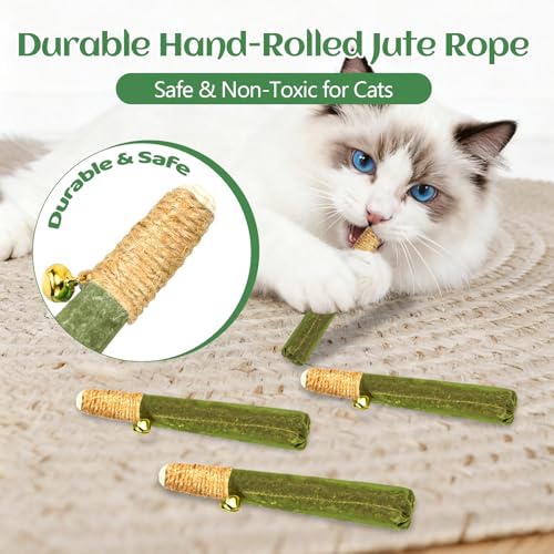 4-Pack Catnip Toys for Cats - Hand-Rolled with Hemp Rope & Bell Safe Teething Fun + Stress Relief Toys for Indoor Cats & Multi-Kitten Homes (Green) - color: Green