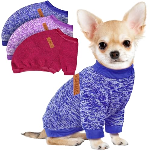3 Pack Dog Sweaters for Small Dogs Girl Boy Winter Fleece Clothes Warm Soft Dog Sweatshirt Outfit for Dogs Cats Pet Apparel - color: Purple+ Wine Red+Dark Blue, size: XL (Back: 17.7", Chest: 22.8", 18-22 lbs)