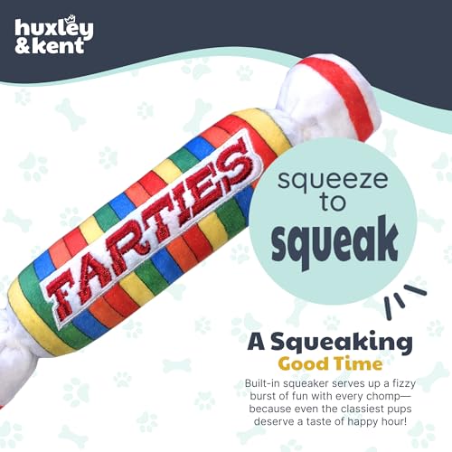 Huxley & Kent Funny Dog Toy w/Squeaker – Power Plush Squeaky Dog Toys for Small, Medium & Large Dogs – Soft Stuffed Animal for Indoor Play & Fetch - Farties, Small - size: Small, style: Farties