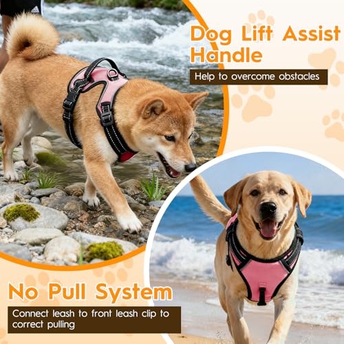 No Pull Dog Harness, No Chock Reflective Adjustable Soft Padded Pet Vest with Easy Control Handle, Easy Wearing with Stylish, Reinforced Knot, 2 Buckles - color: Pink, size: X-Small