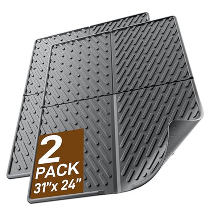 Cat Litter Mat with Grooves & Raised Edge, Urineproof/Waterproof, Litter Scattering Control, Easy to Clean (31 * 24in-Black-2 Pack) - size: 31 * 24in-Black-2 Pack