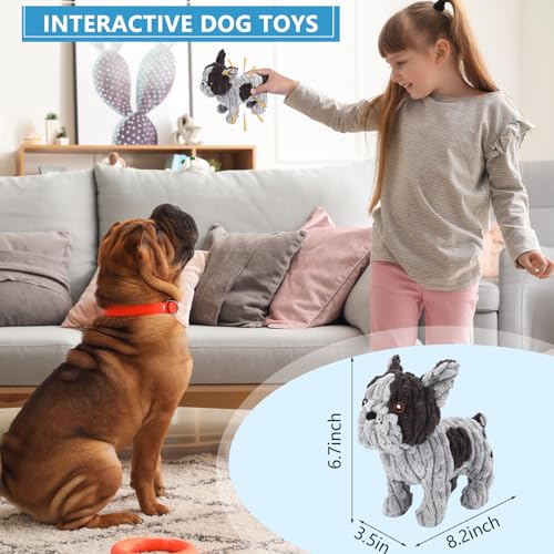 Letsmeet Dog Toys Plush Interactive Dog Toy with Crinkle Paper and Squeaker, Reduce Boredom and Anxiety, Cute Dog for Small Medium Large Dogs, Grey - style: French Fight