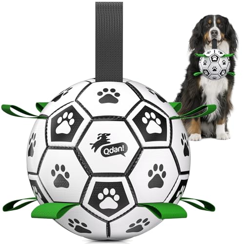 QDAN Dog Toys Extra Large Soccer Ball with Straps, Tug Toy, Water Toy, Durable Dogs Balls World Cup for Large（9 Inch） - color: Black Green, size: 9 Inch