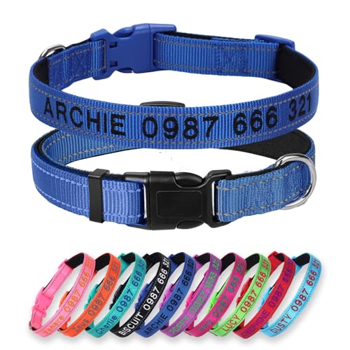 Padded Dog Collar,Soft Neoprene Personalized Pet Collar,Custom Embroidered Pet Name and Phone Number,Breathable Nylon Dog Collars,Quick Release Snap Buckle Dog Collar,Blue - color: Blue