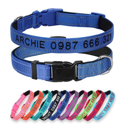 Padded Dog Collar,Soft Neoprene Personalized Pet Collar,Custom Embroidered Pet Name and Phone Number,Breathable Nylon Dog Collars,Quick Release Snap Buckle Dog Collar,Blue - color: Blue