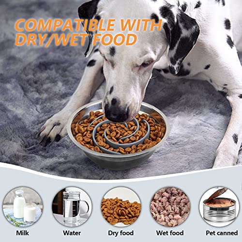 Slow Feeder Dog Bowls Insert, Animire Soft Silicone Slow Eating Food Bowl for Small, Medium and Large Dogs - color: Grey, size: M