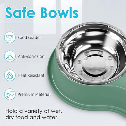 EpetsLove Large Double Dog Water and Food Bowls, Stainless Steel Bowls with Non-Slip Resin Station, Pet Feeder Bowls Food Dish for Small Medium Large Dogs Cats - color: 6.Green, size: Large-34oz