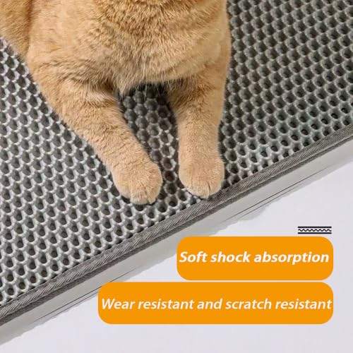 Large Cat Litter Mat, 46x32 Inches Extra Large Double Layer Honeycomb Cat Litter Trapping Mat, Non Slip Waterproof Urine Proof Mat, Scratch Resistant Durable Litter Rug - color: Grey 46"x 32"