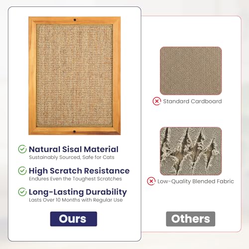 Large Sisal Cats Wall Scratcher, Floor or Wall Mounted Cat Scratching Mat, Durable cat Scratch Pads for Indoor Cats, Framed Sisal Scratch Pad Mat, Wall Cat Scratching Post for Furniture Protector - size: Extra Large