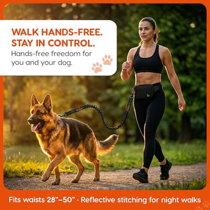 Hands Free Dog Leash with Zipper Storage Pouch - Waist Belt Bungee Running, Walking & Hiking Leash - Padded Handle - Seat Belt Attachment - Reflective No Pull Control for SM-L Dogs 10-120 lbs (Black) - color: Savannah-Axel Black