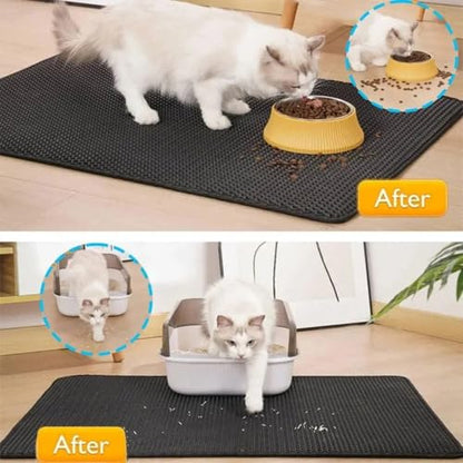 Double-Layer Cat Litter Mat, Extra Large Anti-Tracking Trapping Mat,Waterproof Non-Slip for Single/Multi-Cat Households - Keep Floors Clean(17.72x23.62Inch)