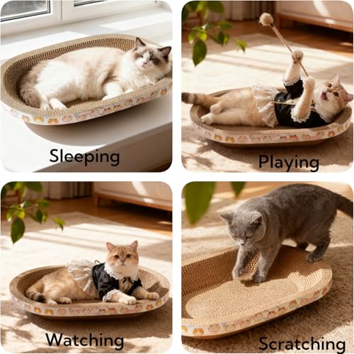 3 Pack Large Cat Scratcher Cardboard, Oval Cat Scratcher Bed Cat Scratch Pad Board Lounge Couch for Indoor Cats Bowl Shaped Cat Scratching Post Nest for Cats Grinding Claw Furniture Protector - size: L(17.5"x13.6"x3")