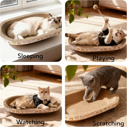 3 Pack Large Cat Scratcher Cardboard, Oval Cat Scratcher Bed Cat Scratch Pad Board Lounge Couch for Indoor Cats Bowl Shaped Cat Scratching Post Nest for Cats Grinding Claw Furniture Protector - size: L(17.5"x13.6"x3")