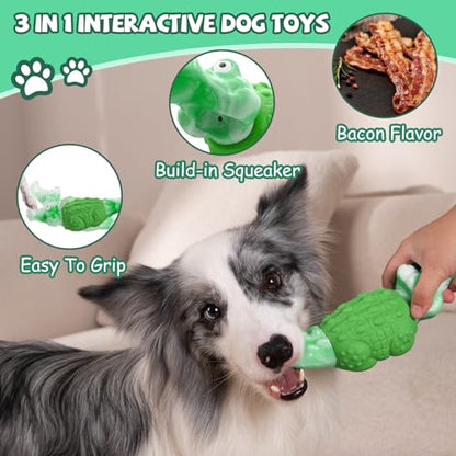 WinTour Tough Dog Toys for Large Dogs, Indestructible Dog Toy for Aggressive Chewers with Squeaky, Durable Chew Toys to Keep Them Busy for Medium and Large Breeds, Interactive Heavy Duty Bones - color: Green