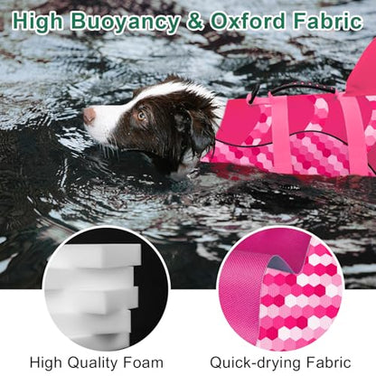 Shark Fin Dog Life Jacket High Buoyancy, Adjustable Dog Life Vest with Quick Release Buckles & Rescue Handle for Swimming Boating, Small Medium Large Dogs - color: Shark-Gradient Pink, size: X-small