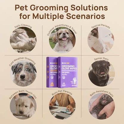 HICC PET Glove Wipes Pro | Pet Grooming Wipes for Dogs & Cats | Rinse-Free Grooming Mittens | 4-in-1 Cleaning & Conditioning | Pet Bathing Wipes for Horse Coat Care, Skin, Coat & Hoof | Unscented - size: 6 PCS - Pro Version