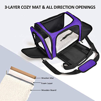 Henkelion Pet Carrier for Small Medium Cats Dogs Puppies up to 15 Lbs, Airline Approved Small Dog Carrier Soft Sided, Collapsible Travel Puppy Carrier - Purple - color: Purple, size: 17.0"L x 11.0"W x 11.0"H