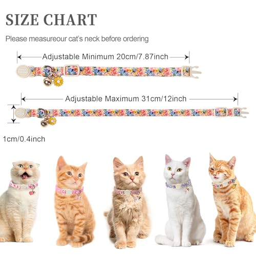 Unique style paws 2 Pack Valentine Kitten Collar Breakaway with Bell&Pendant, Adjustable Safety Spring Summer Colorful Flower Cotton Collar for Girl Boy Cat and Small Pet - color: colorful flower