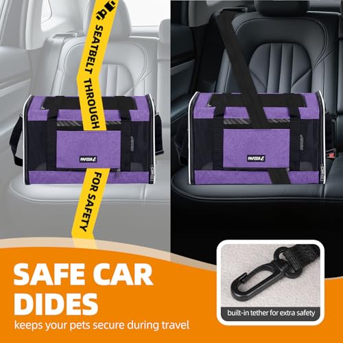 Cat Carrier Soft-Sided Travel Bag for Medium to Large Cats Over 15lbs, Small Dog Carrier Crate Top Entry Breathable Mesh Puppy 12 Pounds, Pet Rabbit Carrying Cage Kennel Collapsible Purple - color: Purple