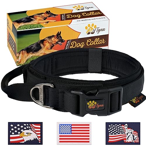 ADITYNA - Tactical Dog Collar for Large Dogs - Soft Padded, Heavy Duty, Adjustable Black Dog Collar with Handle for Training and Walking - color: Black, size: Large: Fit 18.5-22" Neck