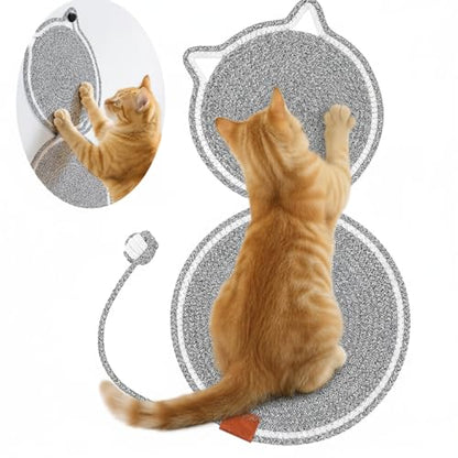 Shinylin 25.6 Inch Large Scratching Mat for Indoor Cats Natural Cotton Rope Flat Scratcher with Ear Hooks and Ball Toy Cat Scratch Rug Pad for Wall, Couch, Carpets, Sofas(Light Gray) - color: Light Gray