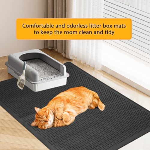 Large Cat Litter Mat 39x27 Inch, XL Waterproof Cat Litter Box Mat, Extra Large Litter Trapping Mat, Washable Rubber Cat Litter Catcher Mat for Multiple Cats, Black - style: Black-39"x27"