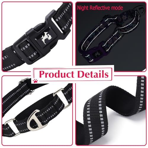 Martingale Collar for Small Dogs Reflective Nylon Dog Collar with Quick Release Buckle Adjustable Training No Slip Dog Collar (S, Black) - color: A, size: S