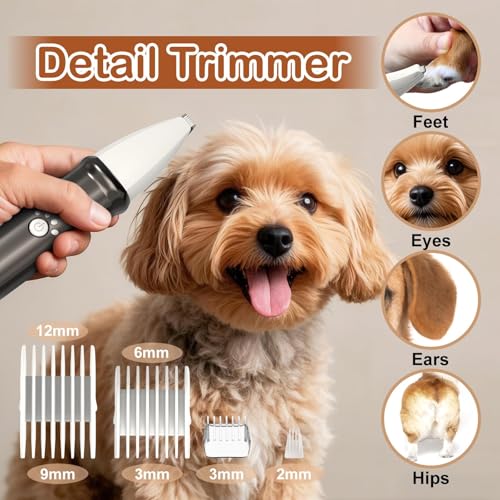 4 in 1 Dog Grooming Kit with LED Display, Dog Grooming Clippers with 4 Guide Combs, Rechargeable Low Noise Cat Hair Trimmer, Pet Paw Trimmer for Cat Dogs Paws Face Ears
