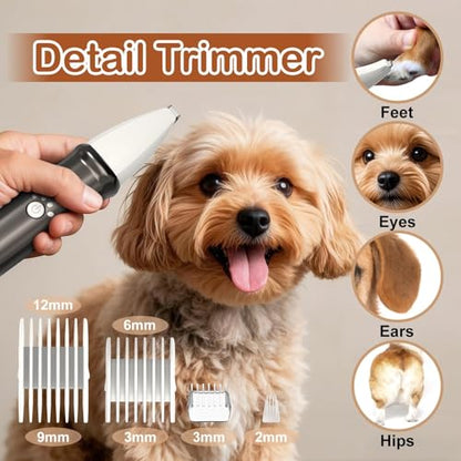 4 in 1 Dog Grooming Kit with LED Display, Dog Grooming Clippers with 4 Guide Combs, Rechargeable Low Noise Cat Hair Trimmer, Pet Paw Trimmer for Cat Dogs Paws Face Ears