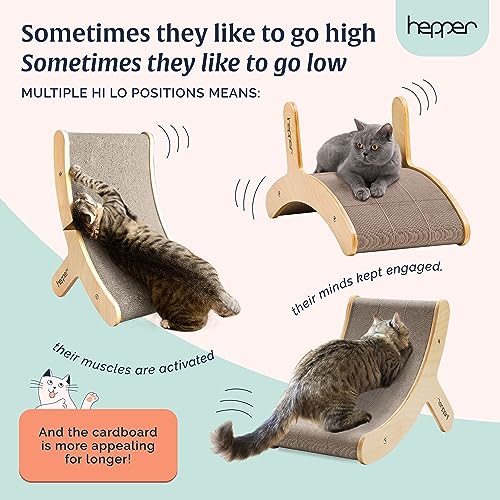 Hepper Hi-Lo Cardboard Cat Scratcher with Real Wood & Metal Frame - 3-Position Cat Scratchers for Indoor Cats - Curved Cat Scratching Board Activates Muscles - Cat Scratching Post for Large Cats - size: Hepper Hi Lo Scratcher Unit
