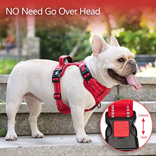 PoyPet No Pull Dog Harness, No Choke Reflective Dog Vest, Adjustable Pet Harnesses with Easy Control Padded Handle for Small Medium Large Dogs(Red Matching Trim,XS) - color: Red(Matching Trim), size: XS