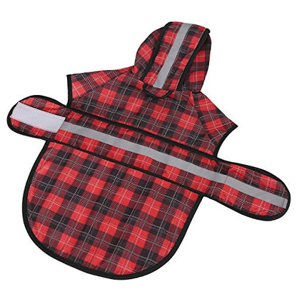 HDE Dog Raincoat Jacket Reflective Adjustable Hooded Pet Poncho Rain Coat with Leash Hole for Small to X-Large Dogs Plaid - S - color: Plaid, size: Small