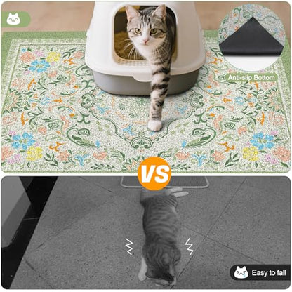 Glittme Cat Litter Mat with Non-Slip Bottom Litter Box Mat 40"X30" Litter Trapping Mat Easy to Clean Washable Cat Food Mat for Kitty,XL - color: Bean Green, size: 40"x30"
