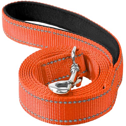 Reflective Dog Leash 6ft Soft Padded Handle Nylon Lead for Medium & Large Dogs, Durable Walking Training Leash for Night Safety (Orange,1Inch Wide) - color: Orange, size: 1"*6'