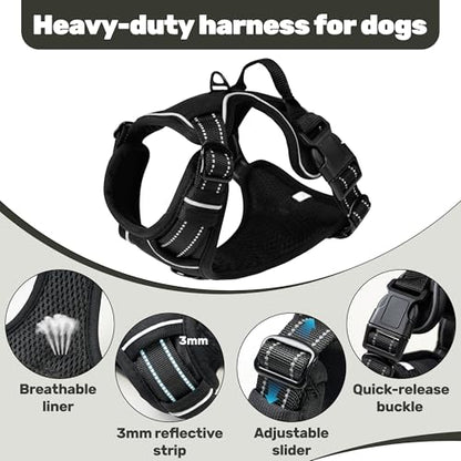 No Pull Dog Harness Escape Proof, Adjustable Reflective Dog Vest with Control Handle, No Choke Pet Harness for Medium and Large Dogs (Black, M)