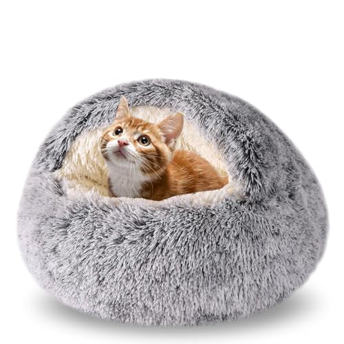 FORMYCATIE Cat Beds for Indoor Cats,Cat Cave for Puppy and Kitty,Calming Small Dog Bed for Small Dogs with Cover Cave,Cozy Warming Fluffy Washable Anti-Slip Pet Sleeping Bag (Grey, 22 * 22inch) - color: Grey, size: 22*22inch