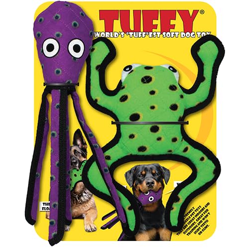 TUFFY - World's Tuffest Soft Dog Toy - Desert - Multiple Layers. Made Durable, Strong & Tough. Interactive Play (Tug, Toss & Fetch). Machine Washable & Floats (Phrog/Squid Combo Pack, Large) - color: Phrog/Squid Combo Pack, size: Large