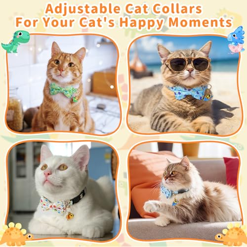 3 PCS Cat Collars with Bow Tie and Bell, Cat Collars Dinosaurs Pattern Breakaway Adjustable Cat Bow Tie Collars, Cute Bow Tie Suitable for Kittens Or Certain Puppies - color: Dinosaurs
