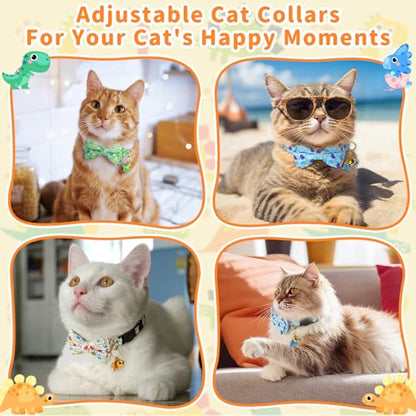 3 PCS Cat Collars with Bow Tie and Bell, Cat Collars Dinosaurs Pattern Breakaway Adjustable Cat Bow Tie Collars, Cute Bow Tie Suitable for Kittens Or Certain Puppies - color: Dinosaurs