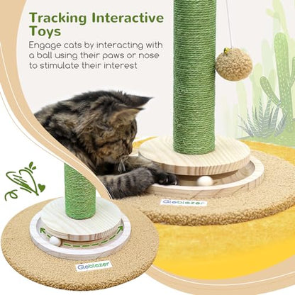 Globlazer Tall Scratching Post for Cats, Cactus Cat Scratching Post Cat Scratcher Cute Sisal Large Cat Scratching Post with Modern Wooden Ball Tracking Interactive Toys, SC30