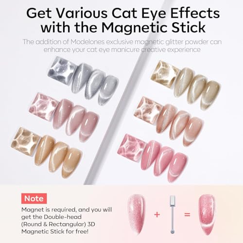 modelones Cat Eye Gel Nail Polish Set, Holographic Glitter 6 Colors with Magnet Sparkle Galaxy Series Nude Pink Gel Polish Soak Off Led Gel Polish Kit Nail Art Gel Manicure Salon DIY Gifts - color: A-2 Cat Eye